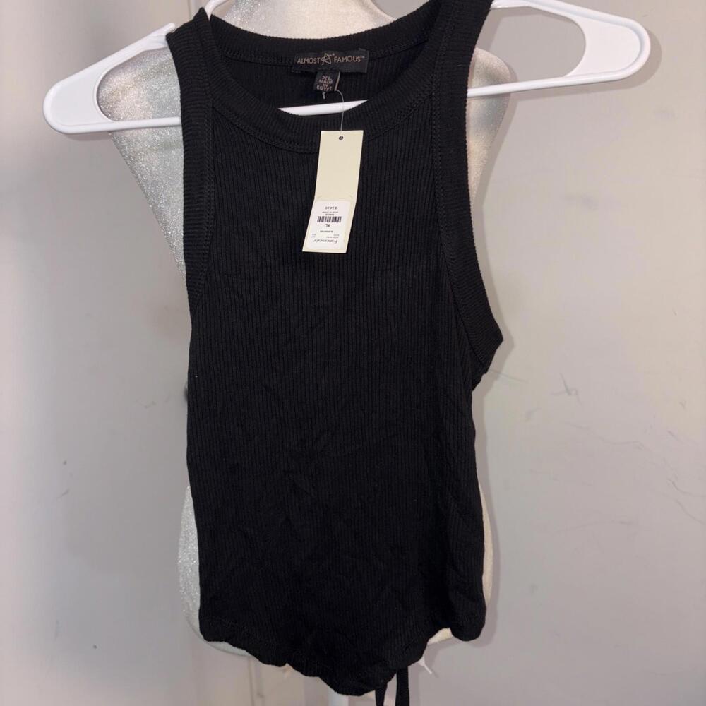 Almost Famous Rivers Knit Cropped‎ Tank Back Tie Black XL New W Tags